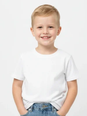 أندر شيرت أولادي أساسي قطني أبيض سادة. برقبة دائرية وأكمام قصيرة