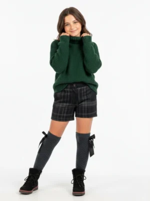 شورت كاروهات رمادي بناتي – ملابس أطفال شتوي فاخرة