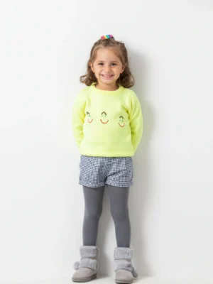 شورت كاروهات رمادي بناتي – ملابس أطفال شتوي فخمة