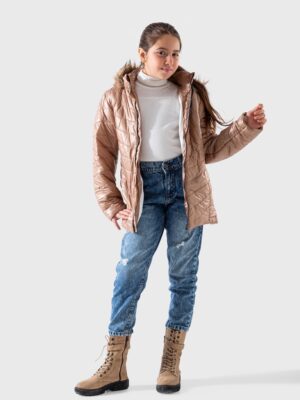 جاكيت مبطن بناتي كافيه - ملابس أطفال شتوي أنيق