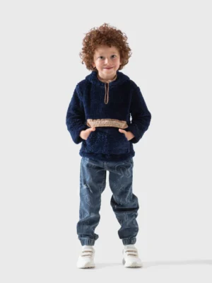 هودي فرو أولادي كحلي سحاب قصير – سويت شيرت فرو أولادي