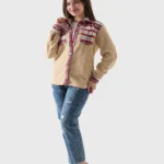 شميز جاكيت فرو بناتي أبيض بتطعيمات كاروهات – شميز فرو شتوي بناتي