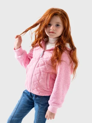 جاكيت ووتر بروف بناتي وردي مبطن بأكمام فرو – جاكيت شتوي مقاس 2