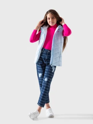 جاكيت فيست بناتي أزرق سماوي مبطن ووتر بروف – جاكيت شتوي مقاس 10