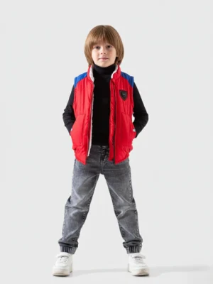 جاكيت فيست أولادي أحمر مبطن بفرو الشيربا – جاكيت شتوي ووتر بروف