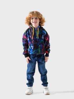 هودي أولادي أسود مطبوع بألوان زاهية – ملابس أطفال شتوي أنيق