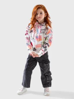 سويت شيرت بناتي وردي طبعة قفص عصافير – سويت شيرت شتوي بناتي