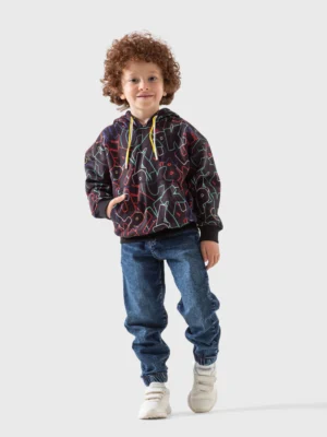 هودي أولادي أسود طبعة نيون جرافيتي – سويت شيرت شتوي أولادي