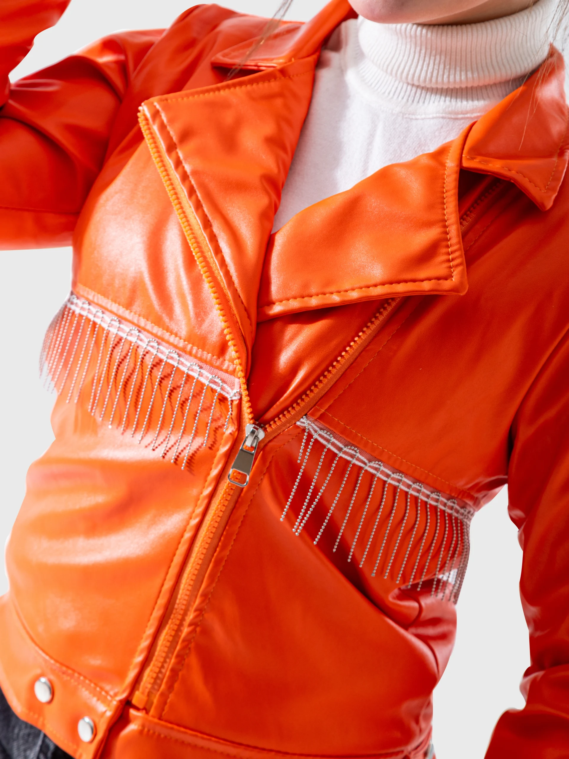 Orange Jacket for Girls | جاكيت جلد - الصورة 2
