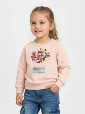 سويت شيرت بناتي بينك بالمنطاد الملون – ملابس أطفال شتوي كاجوال