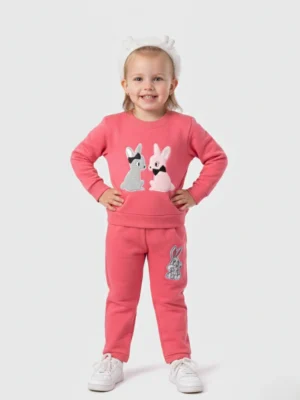 بيجامة بناتي شتوي وردي - ملابس أطفال ناعمة