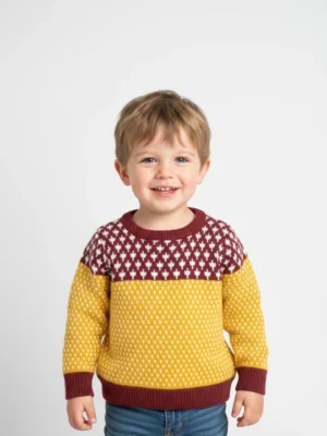 سويتر صوف أولادي أصفر ونبيتي – ملابس أطفال شتوي أنيق