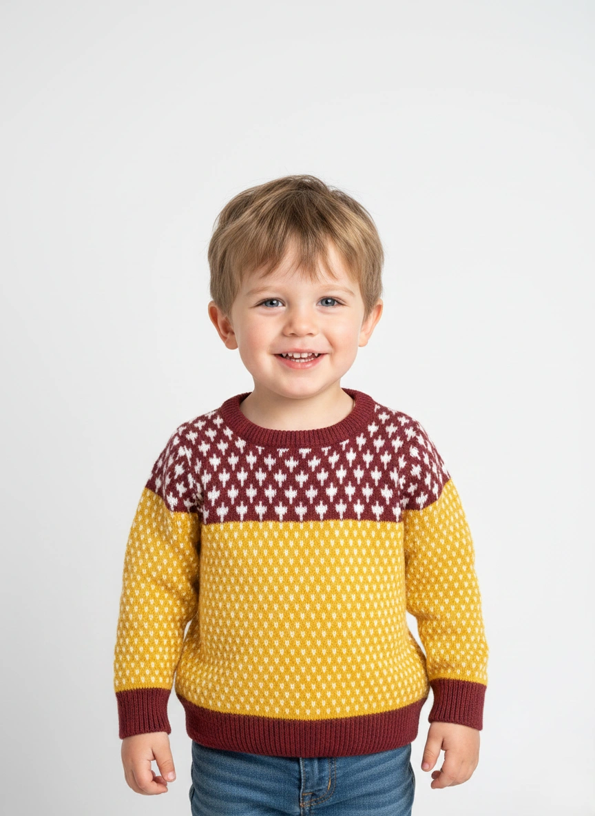 سويتر صوف أولادي أصفر ونبيتي – ملابس أطفال شتوي أنيق