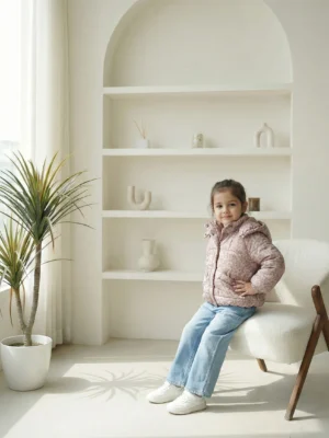 جاكيت مبطن بناتي كشمير نقشة ليوبارد – ملابس أطفال بنات خروج