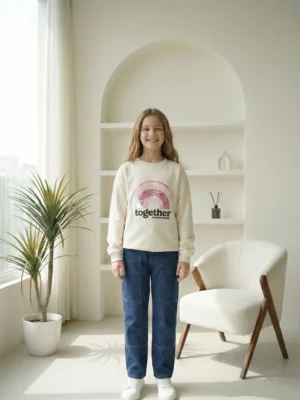 سويت شيرت بناتي سكري مطرز ترتر – ملابس أطفال شتوي أنيق