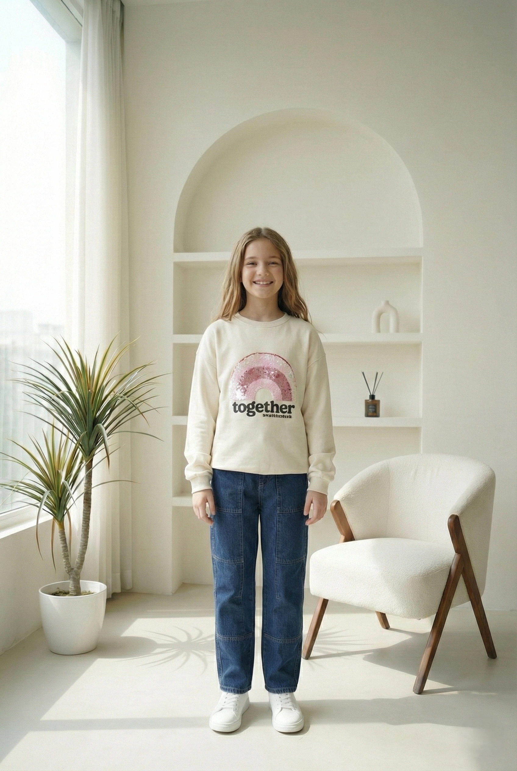 سويت شيرت بناتي سكري مطرز ترتر – ملابس أطفال شتوي أنيق