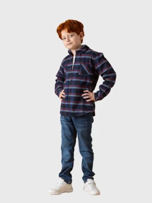 قميص كاروهات كحلي وأحمر – ملابس أطفال أولادي كبير خريفي