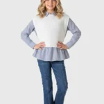 جيليه تريكو أبيض بناتي – ملابس أطفال خريفية راقية