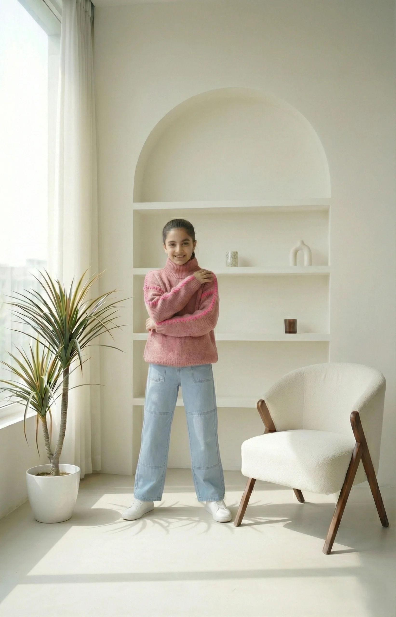 بلوفر بناتي وردي تريكو هاي كول – ملابس أطفال شتوي راقية