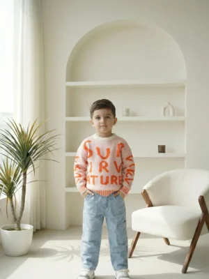بلوفر أولادي وردي برتقالي Super Nature – ملابس أطفال شتوي كاجوال