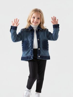 جاكيت جينز بناتي مرصع باللؤلؤ – ملابس أطفال خروج فخمة