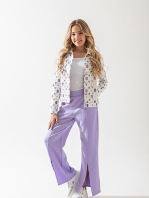 جاكيت جينز أبيض مطبوع بناتي - ملابس أطفال بنات خروج