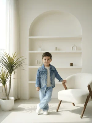 جاكيت جينز أولادي أزرق فاتح – ملابس أطفال خروج خريفي