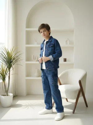 جاكيت جينز أولادي غامق – ملابس أطفال راقية