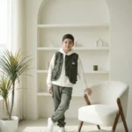 طقم أولادي خريفي 3 قطع زيتي – ملابس أطفال أولادي خروج