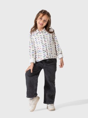 جاكيت خريفي بناتي أبيض مطبوع – ملابس أطفال راقية