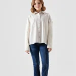 جاكيت خريفي بناتي سكري بأكمام تريكو – ملابس أطفال راقية