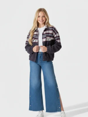 جاكيت فليس كحلي كاروهات بناتي – ملابس أطفال بنات خروج شتوي