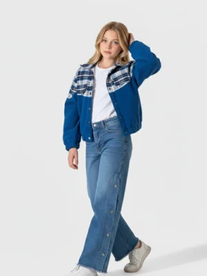 جاكيت فليس بناتي كاروهات كحلي – ملابس أطفال بنات خروج