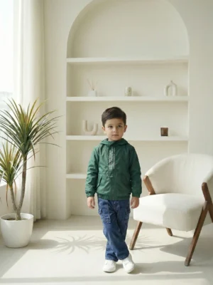 جاكيت شتوي أخضر أولادي – ملابس أطفال خروج أنيقة