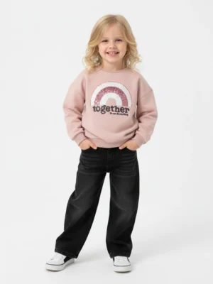 سويت شيرت بناتي وردي رينبو – ملابس أطفال شتوي كاجوال