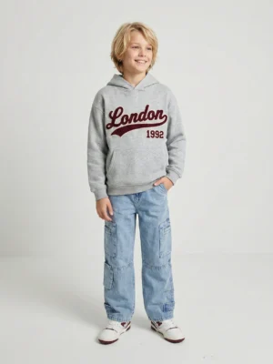 هودي أولادي رمادي لندن – ملابس أطفال شتوي كاجوال
