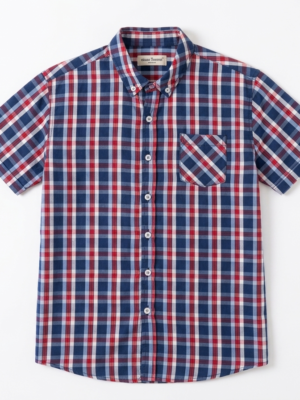 قميص كاروهات أولادي أحمر وكحلي - ملابس أطفال صيفية فخمة