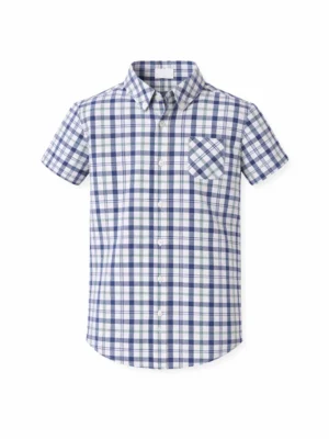 قميص كاروهات أولادي كحلي وأبيض - ملابس أطفال صيفية شيك