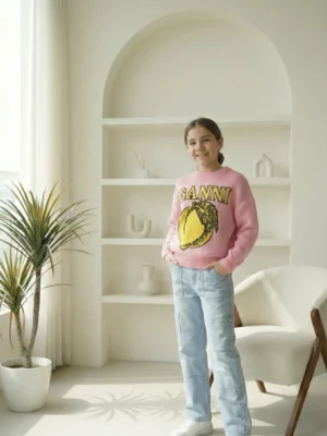 سويت شيرت وردي جرافيك بناتي – ملابس أطفال بنات شتوي