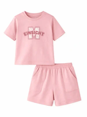 سوت بناتي وردي قطعتين – ملابس أطفال صيفية كاجوال