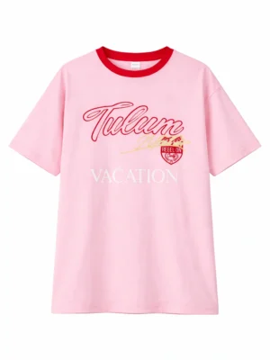 تيشيرت بناتي وردي مطبوع – ملابس أطفال خروج صيفية