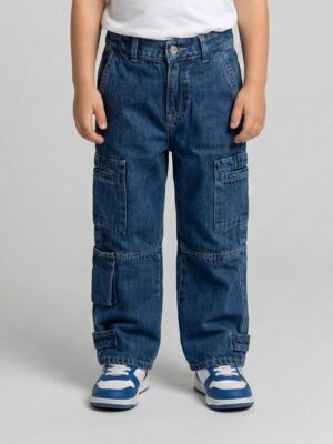 "بنطلون جينز كارجو أولادي غامق – ملابس أطفال مريحة"