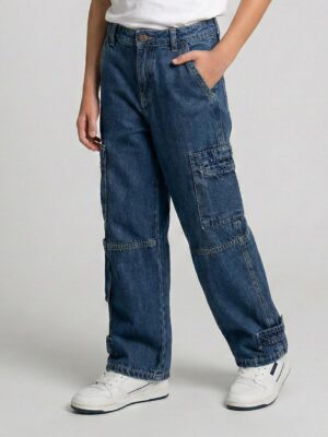 بنطلون جينز أولادي أزرق كارغو – ملابس أطفال أنيق