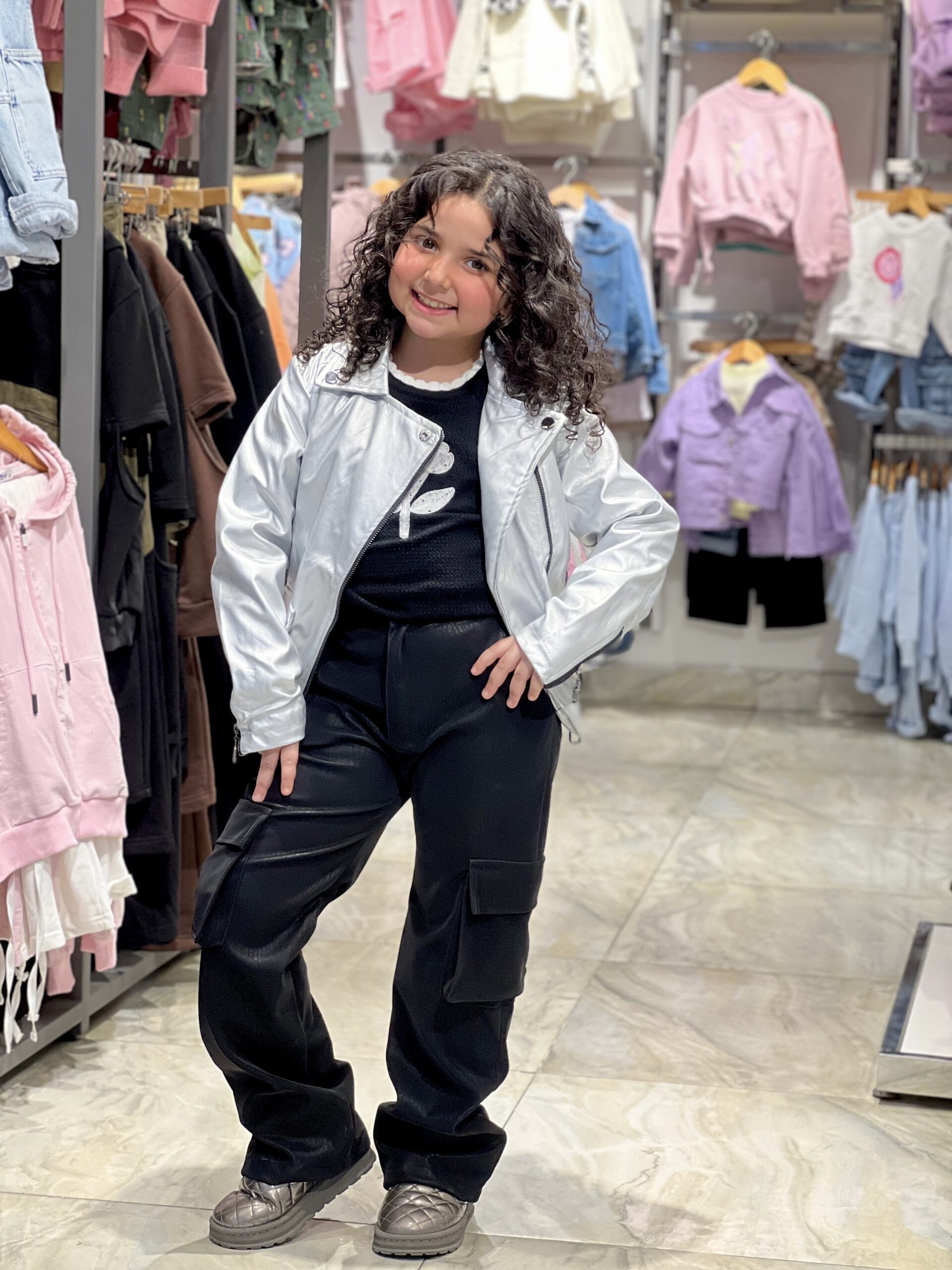 Silver Biker Jacket for Girls | جاكيت جلد