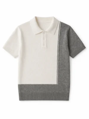 تيشيرت بولو تريكو أبيض ورمادي أولادي – ملابس أطفال صيفية فخمة