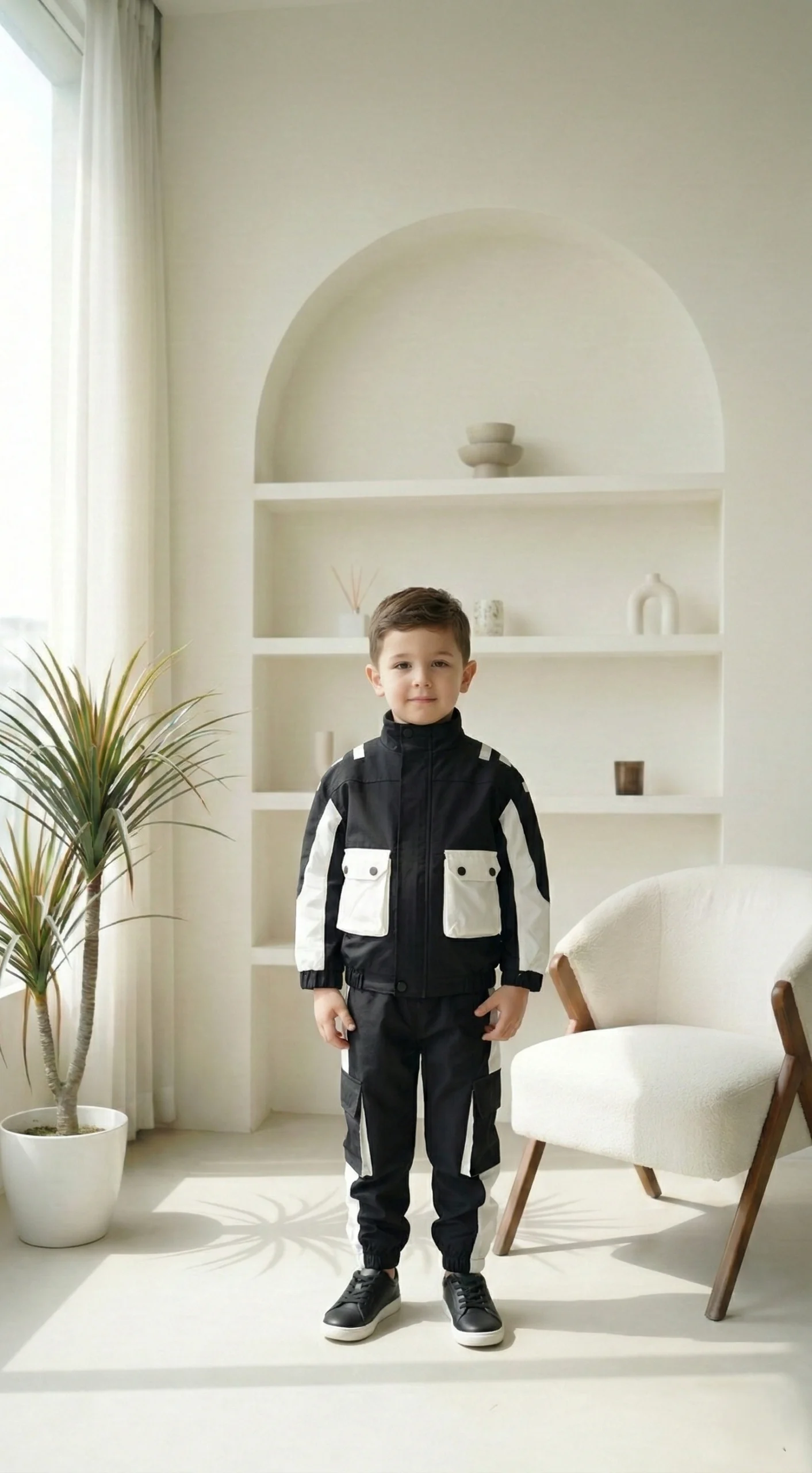 طقم شتوي أولادي أسود في أبيض - ملابس أطفال خروج