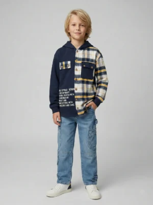 شميز جوخ كاروهات كحلي أولادي – ملابس أطفال شتوي أنيقة