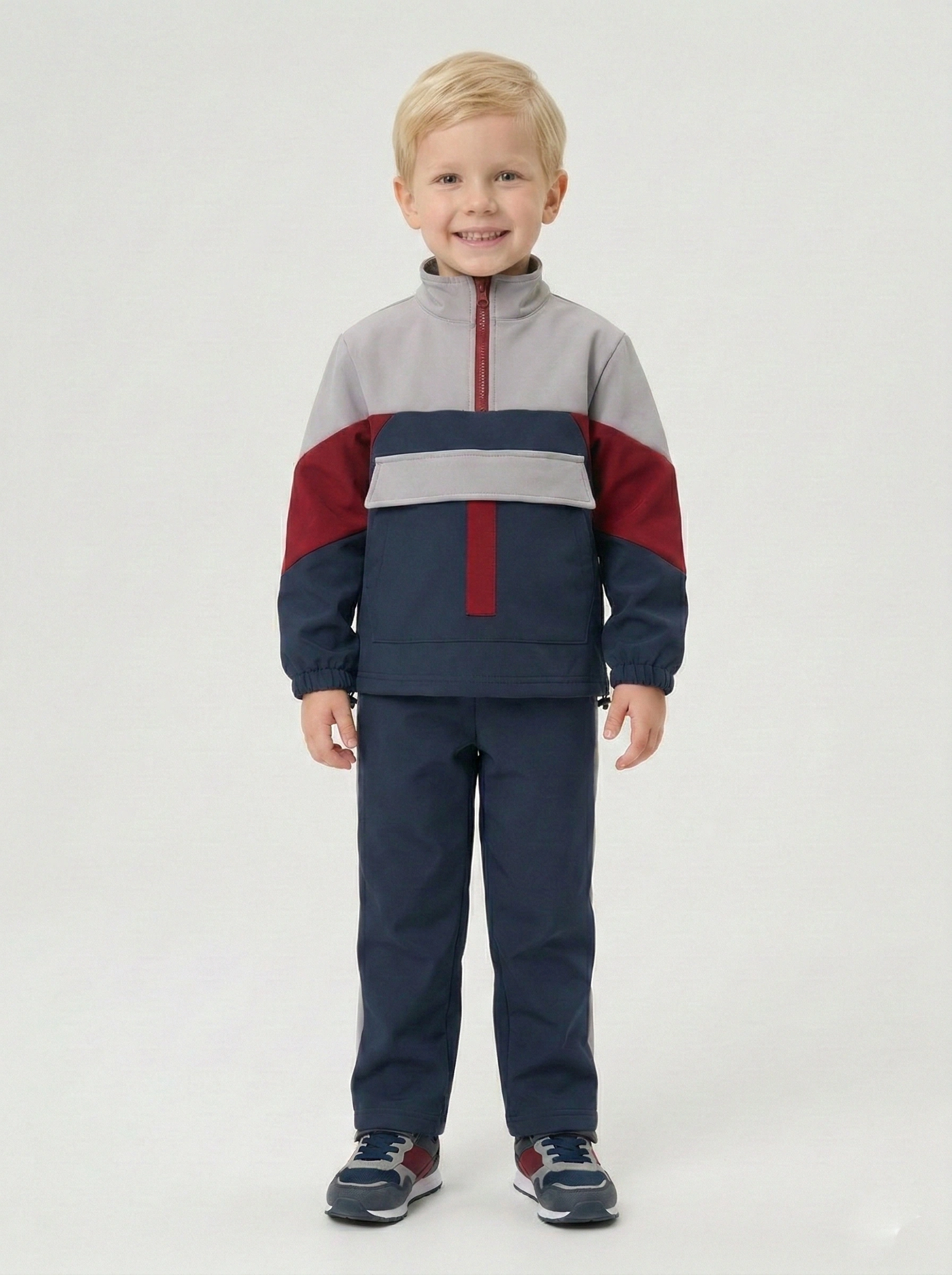 سوت قطعتين أولادي كحلي ورمادي – ملابس أطفال شتوي كاجوال