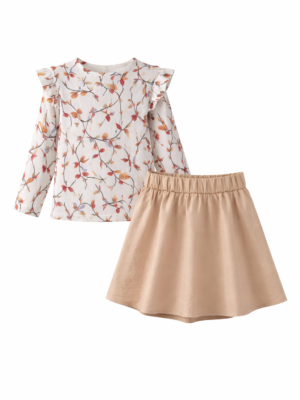 طقم قطعتين مشجر بيج بناتي – ملابس أطفال صيفية راقية