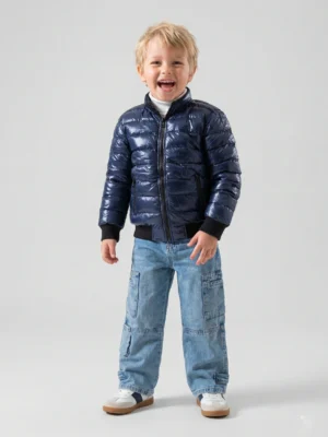 جاكيت مبطن كحلي لامع أولادي – ملابس أطفال شتوي أنيق